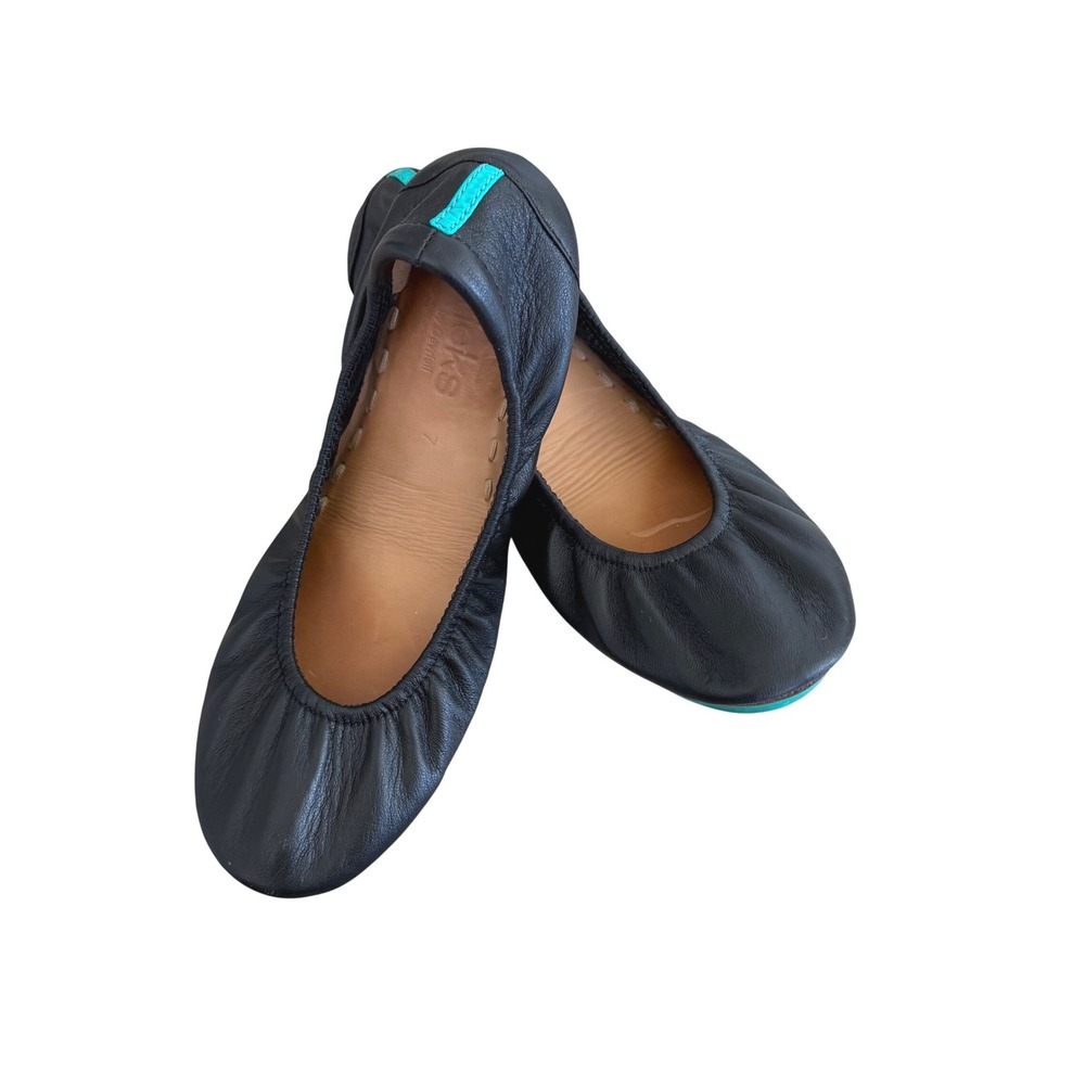 Tieks by Gavrieli Matte Black Leather Foldable Ballet Flats Women Size 7 Teal